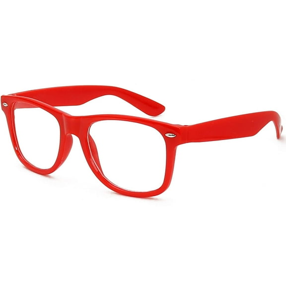 Skeleteen Red Clear Lens Glasses - 80's Style Non Prescription Retro Frames Nerd Eyeglasses