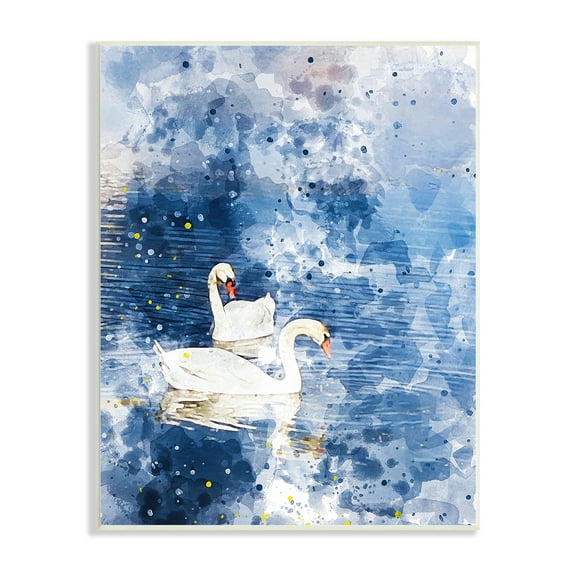 Stupell Industries Speckled Blue Ocean Scenery Calm White Swans Wood Wall Art, 10 x 15, Design by Chamira Young