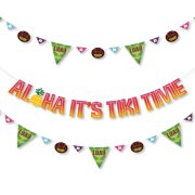 Angle View: Tiki Luau - Tropical Hawaiian Summer Party Letter Banner Decoration - 36 Banner Cutouts and Aloha It's Tiki Time Banner Letters