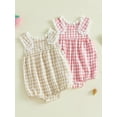 thumbnail image 3 of BemeyourBBs Newborn Baby Girl Summer Clothes Gingham Plaid Overall Bubble Romper Lace Trim Sleeveless Jumpsuit One Piece Outfits, 3 of 9