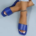 thumbnail image 6 of Rokment Women's Slippers Sandals Trendy Casual Solid Color Leather Square Open Toe Wide Width Slip on Dress Flat Comfortable Walking Slides Shoes Outdoor Summer Blue Size 9, 6 of 6