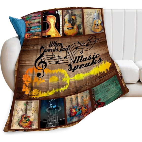 Music Note Blanket Vintage Guitar Throw Blanket Retro Music Stuff Plush Blanket Fleece Fuzzy Super Soft Warm Cozy Flannel for Couch Bed Sofa Gifts for Kids Teens Adult 80"x60"