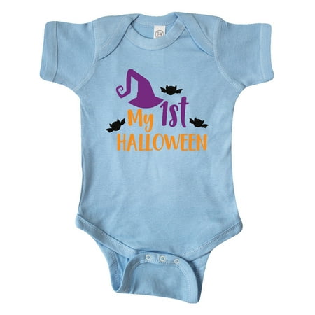 

Inktastic My First Halloween Witch Hat Bats - Purple Black Gift Baby Boy or Baby Girl Bodysuit