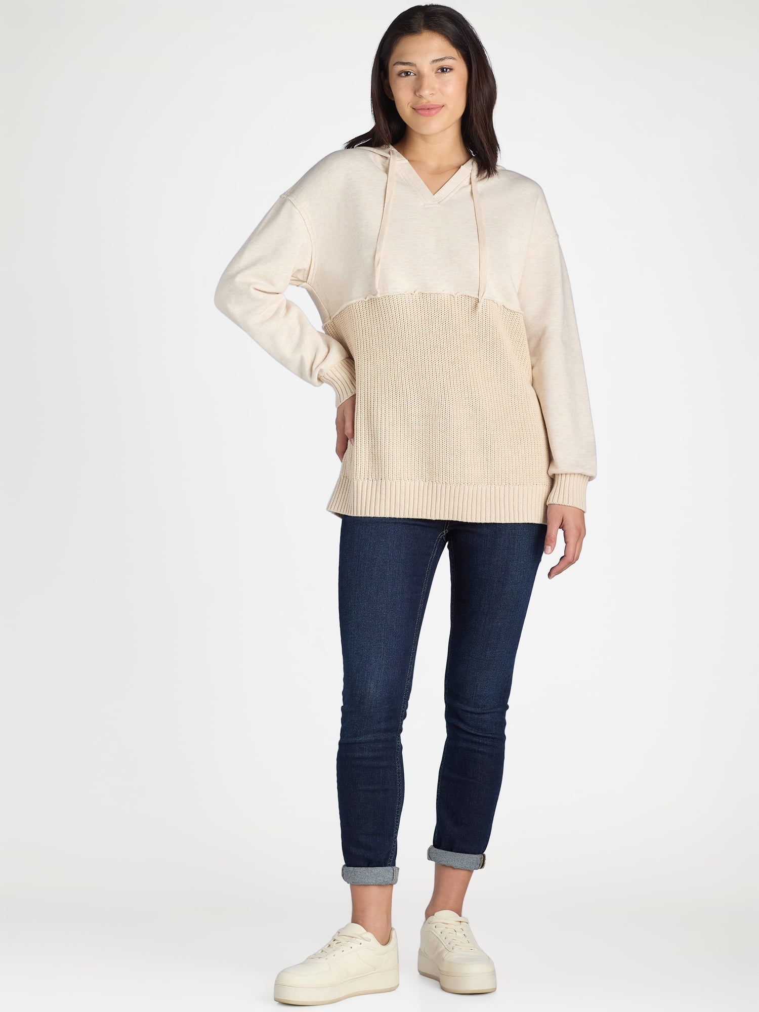Time And Tru Women's Mixed Media Hoodie, Sizes S-XXXL