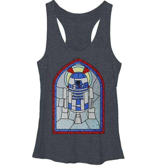 Women's Star Wars R2-D2 Stained Glass Racerback Tank Top Navy Blue Heather Small