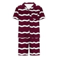 thumbnail image 4 of YABCSAZ Mens Pajama Set Short Slevee V Neck Striped Button Down Shirt Tops and Wide Leg Bermuda Shorts Summer Casual Loose Fit Sleepwear Outfits Home Lounge Set, 4 of 4