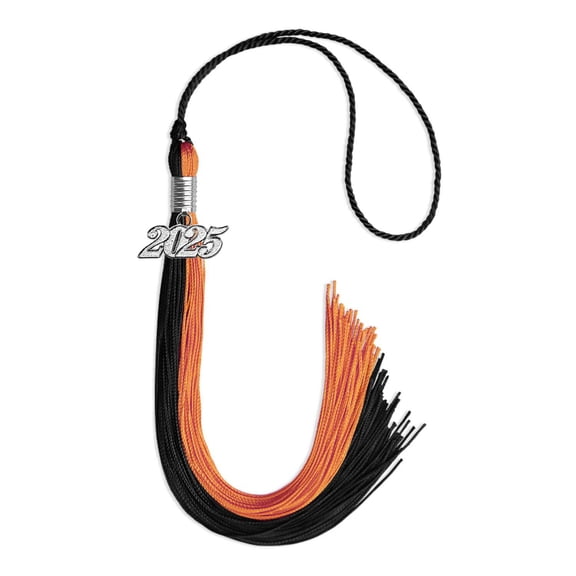 Endea Graduation Black/Orange Graduation Tassel with Silver Date Drop
