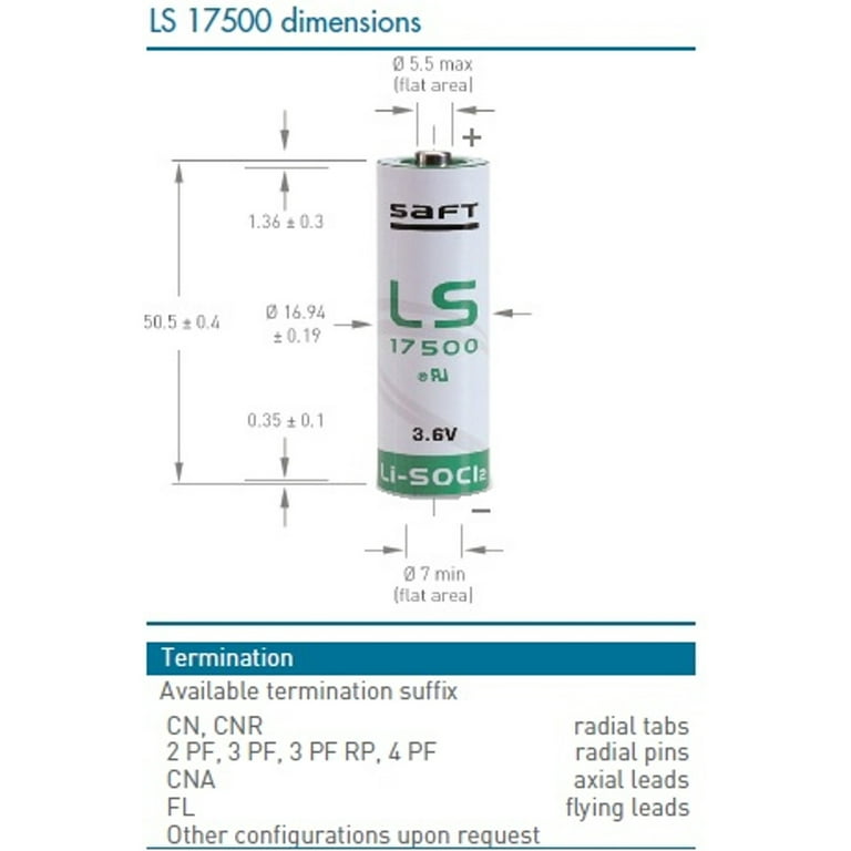 SAFT LS14500 / AA Lithium Pile - 3.6V