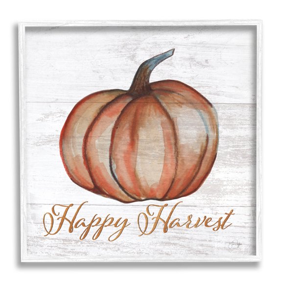 Happy Harvest Pumpkin Country Rustic Holiday Graphic Art White Framed Art Print Wall Art