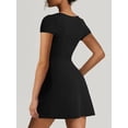thumbnail image 4 of Women Little Black Dress Solid Color Mini Dress U Neck Short Sleeve A-line Dress Slimming Bodycon Summer Slit Dress for Casual, 4 of 5