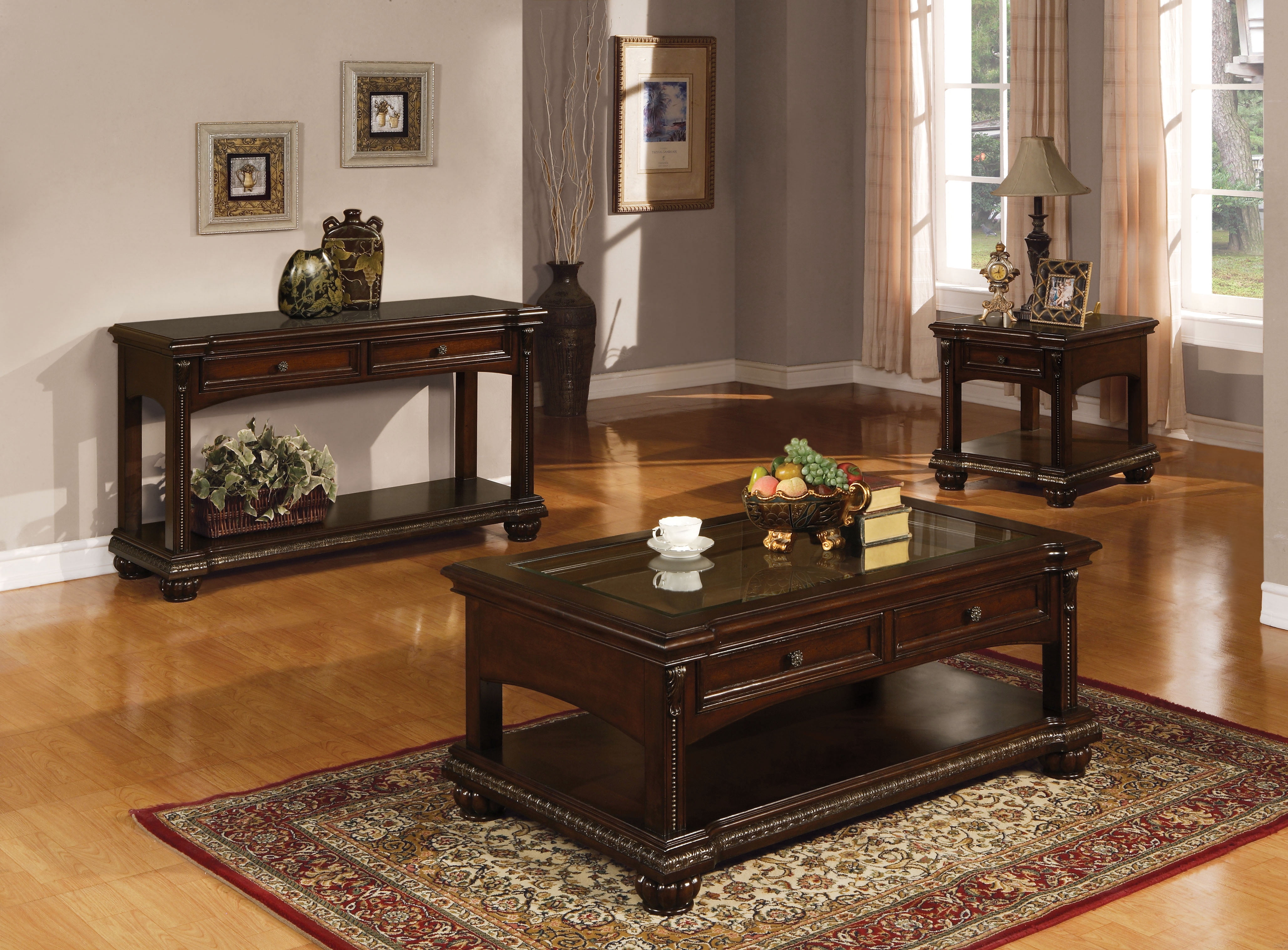 ACME Anondale Rectangular Wooden End Table with Bottom Shelf in Cherry