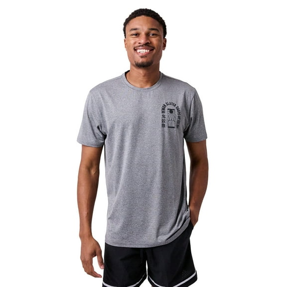 Demon Slayer Tanjiro Earring & Fox Mask Men's Athletic Heather Crew Neck Short Sleeve Performance Tee Gym Shirt -Large
