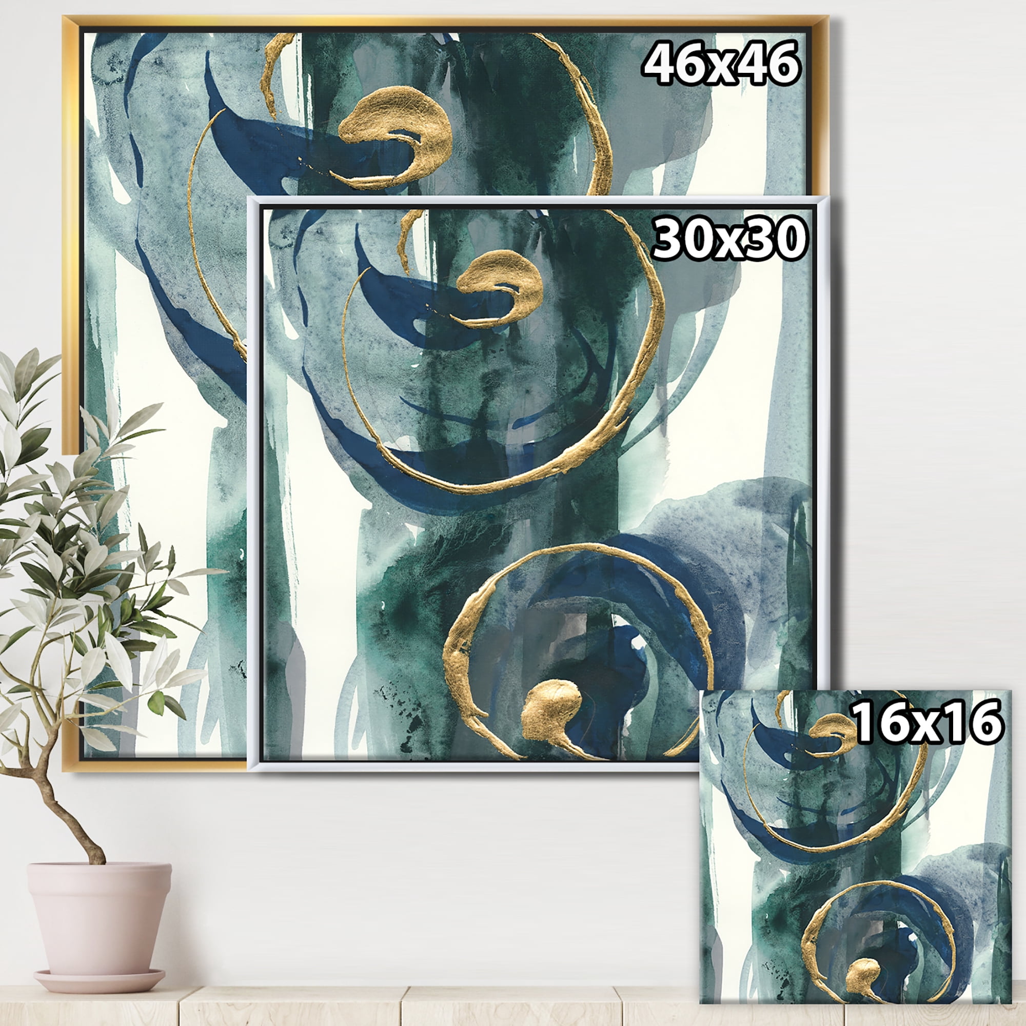 Designart ' Mettalic Indigo and Gold II ' Posh & Luxe Framed Canvas