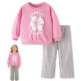 thumbnail image 6 of NIEWTR Kids Girls Girls Long Sleeve Tee & Full Length Pants Set Soft Pullover Paired with Elastic Waist Pants Breathable Relaxed Fit Pajamas for 3T-6T Dailywear(A-Pink,11-12 Years), 6 of 9