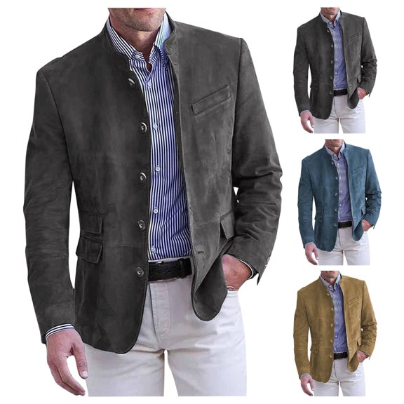 LOVZFMLL Suit Jackets for Men Stand-Up Collar Single Breasted Dressy Blazer Jackets Business Work Casual Formal Suit Jackets with Pockets