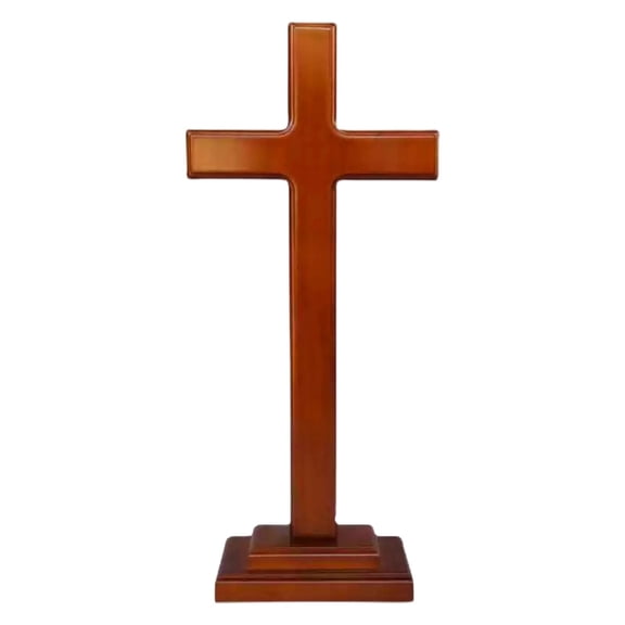 Wood Cross Statue with Stand - Spiritual Christian Jesus Holy Cross, Religious Gift for Catholic Easter and Christmas, Wall Table Church Decoration for Home Room