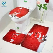 Deago 3 Pcs Snowman Santa Bath Mats Set Toilet Seat Cover & Floor Mat and Anti-Slip Shower Rug Carpet For Christmas Home Decorations