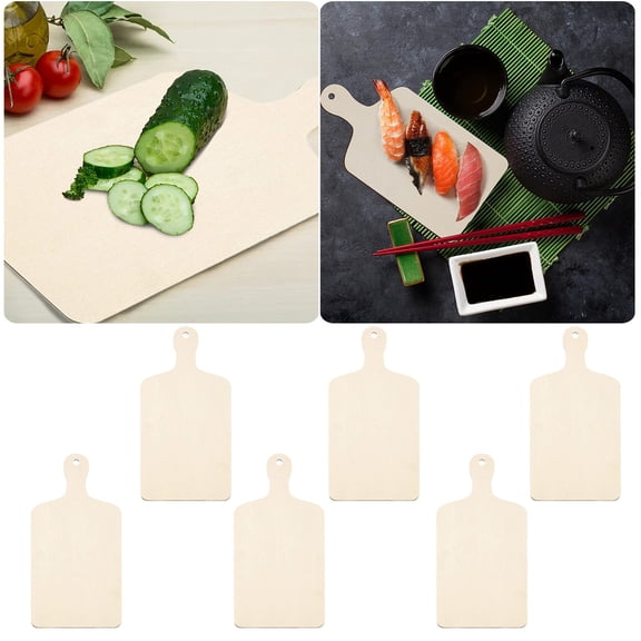 Mini Wooden Cutting Board 6 Pcs 5.5 x 9 Inch for Crafts and DIY, Small Charcuterie Boards Bulk with Handles, Unfinished Wood Paddle Blank for Kitchen Thanksgiving Christmas Cooking Decor