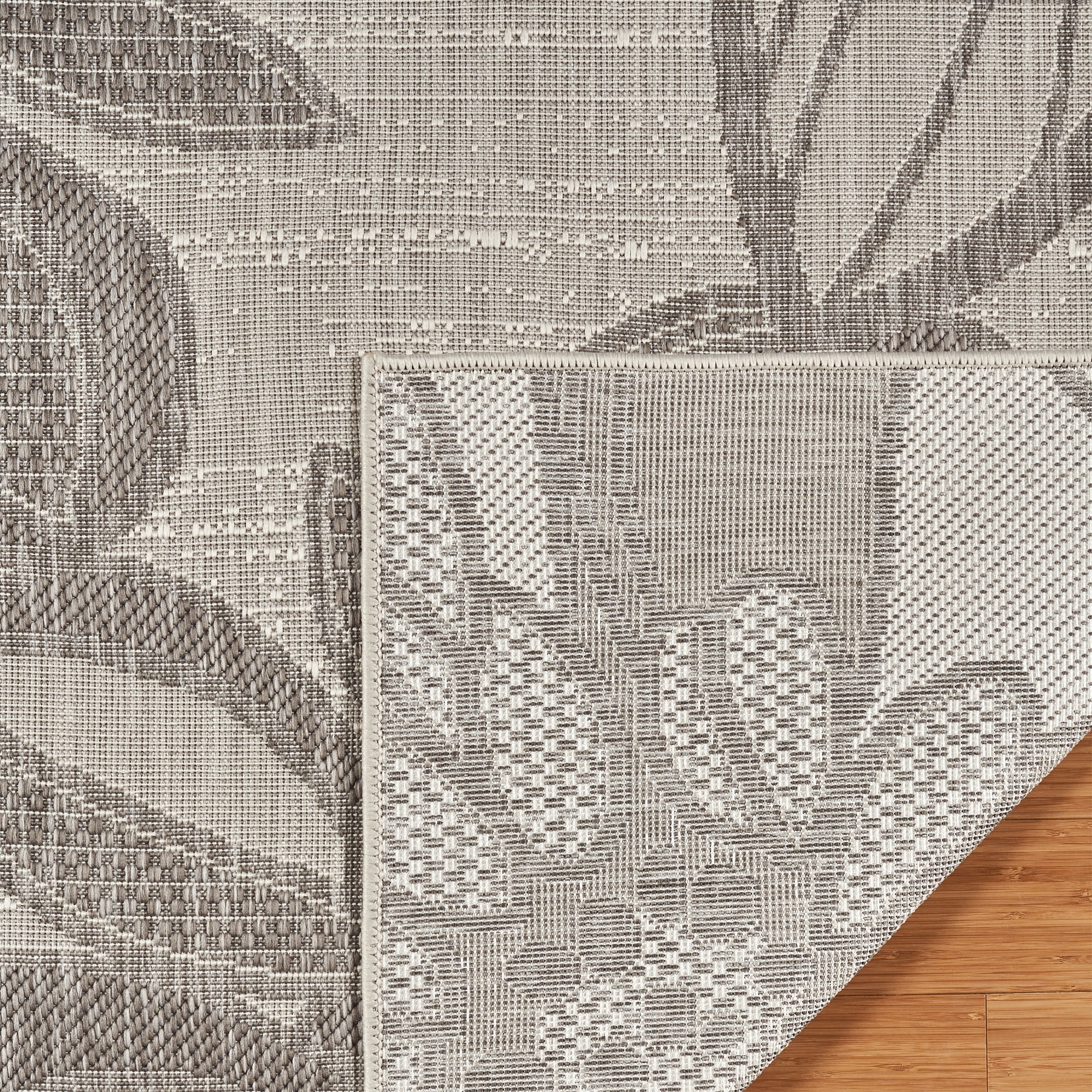 Tropea Woodbury Casual Tropical Floral Gray Ivory Premium Flatweave UV Resistant Indoor Outdoor Area Rug, 6x9