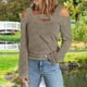 thumbnail image 4 of Blusa de manga larga de moda de color sólido con diseño recortado y hombros descubiertos para mujer para ir de compras en casa Caqui XXL, 4 of 6