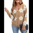 thumbnail image 2 of Cárdigan con Estampado Floral para Mujer, Larga, Abertura Frontal, Botones, Cuello en V, Tejido de Punto. Camello L, 2 of 8