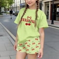 thumbnail image 2 of Afuyipoi Boys Girls Letter Print Short Sleeve T-Shirt and Elastic Waist Shorts 2-Piece Casual Outfit Set, Soft Rayon Blend Playwear Green Size 11-12 Years, 2 of 7