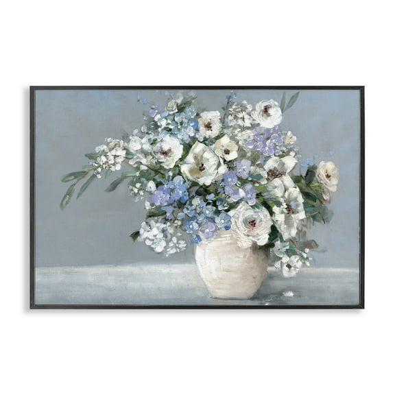 Stupell Industries Elegant Blooms on Blue Floral Painting Black Framed Art Print Wall Art, 18 x 12
