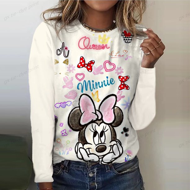 Disney Stitch 3d Women's Long Sleeve T-shirt Cartoon Mickey Mouse Print Round T-shirt Women's Short Sleeve Cartoon T-shirtloverM Gao Jinjia LED