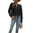 thumbnail image 2 of One opening Women Solid Color Knitwear Long Sleeve Round Neck Fringe Decoration Hole Cutout Loose Sweater Tops, 2 of 7