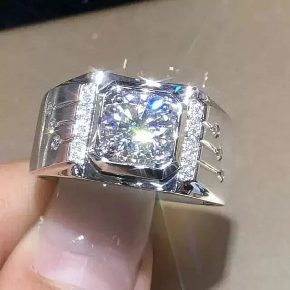 2.00Ct Round Cut Simulated White Diamond Men's Engagement Pinky Band Ring 14k White Gold Plated 925 Sterling Silver For Him