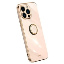 for iPhone 16 Pro Max Case with Stand Rotatable Ring Holder Kickstand Gold Plating Slim Cover for Women Men Anti-Scratch Shockproof Protective Phone Case for iPhone 16 Pro Max, Pink