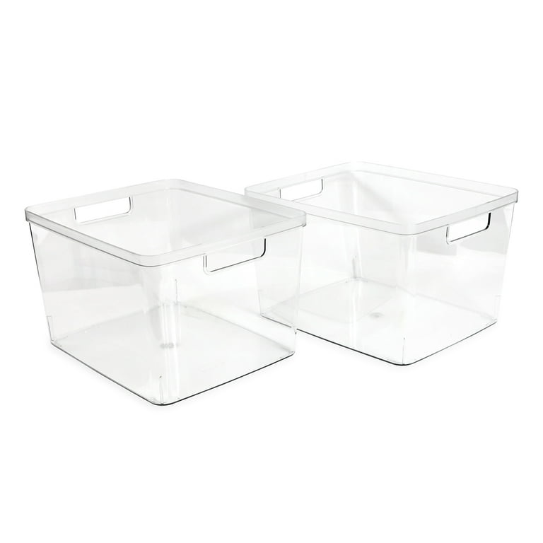  Isaac Jacobs 2-Pack Extra-Large Clear Storage Bins (11.5” L x  14” W x 9” H) w/Cutout Handles, Plastic Organizer for Home, for Kitchen,  Fridge, Pantry, BPA Free, Food Safe (2-Pack, Extra-Large)