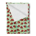 thumbnail image 2 of Ladybug Soft Flannel Fleece Throw Blanket, Spring Bugs on Tropical Leaves Exotic and Green Fern Foliage, Cozy Plush for Indoor and Outdoor Use, 50" x 60", Pale Green Vermilion, by Ambesonne, 2 of 5