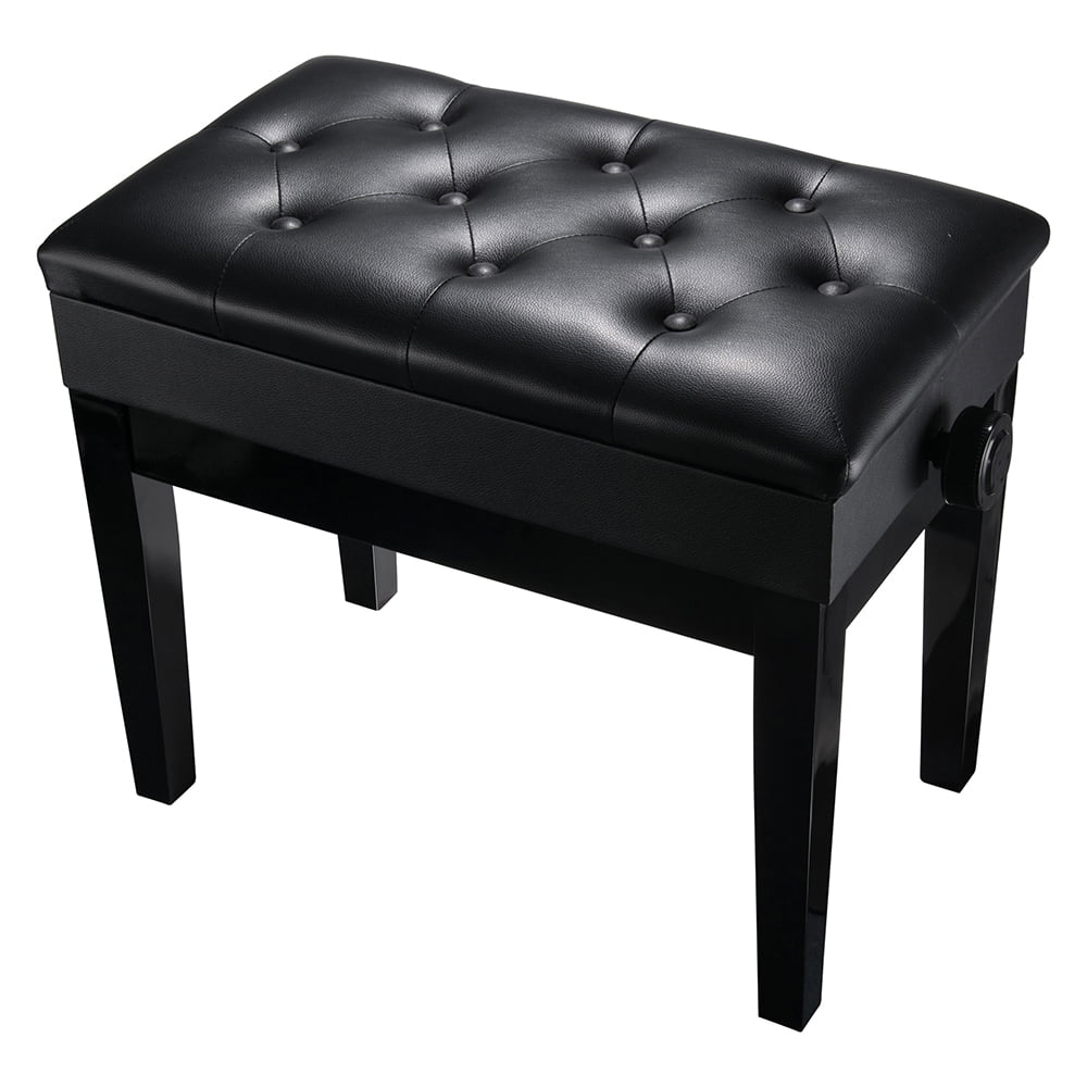 Faux Leather Padded Piano Bench Black with Storage Seat Black Durable Sturdy Heavy Duty Ergonomic Comfortable Versatile 440 Pound Capacity for Home Office Bedroom Living Room Keyboard Apartment 