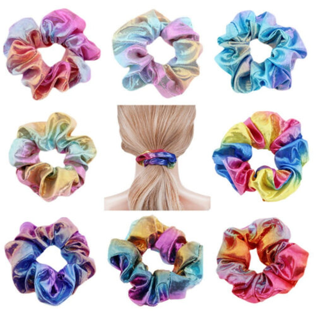 Apmemiss Wholesale 8Pcs Shiny Metallic Hair Scrunchies Ponytail Holder Elastic  Hair Ties Bands Girl 