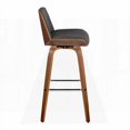thumbnail image 3 of Set of 2 Mid-Century Modern Barstools - Walnut Wood & Charcoal Fabric with Chrome Footrest, 3 of 5