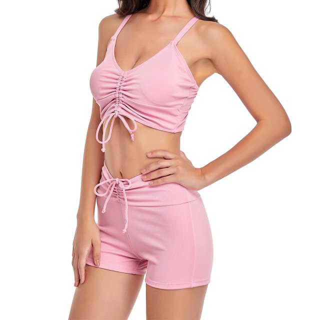 Greeniant Traje de baño de mujer con cordón atado inalámbrico acolchado conjunto de deportes de baño vacaciones de verano poliéster Nylon traje de Traje de baño Rosa L Greeniant OD021111-03