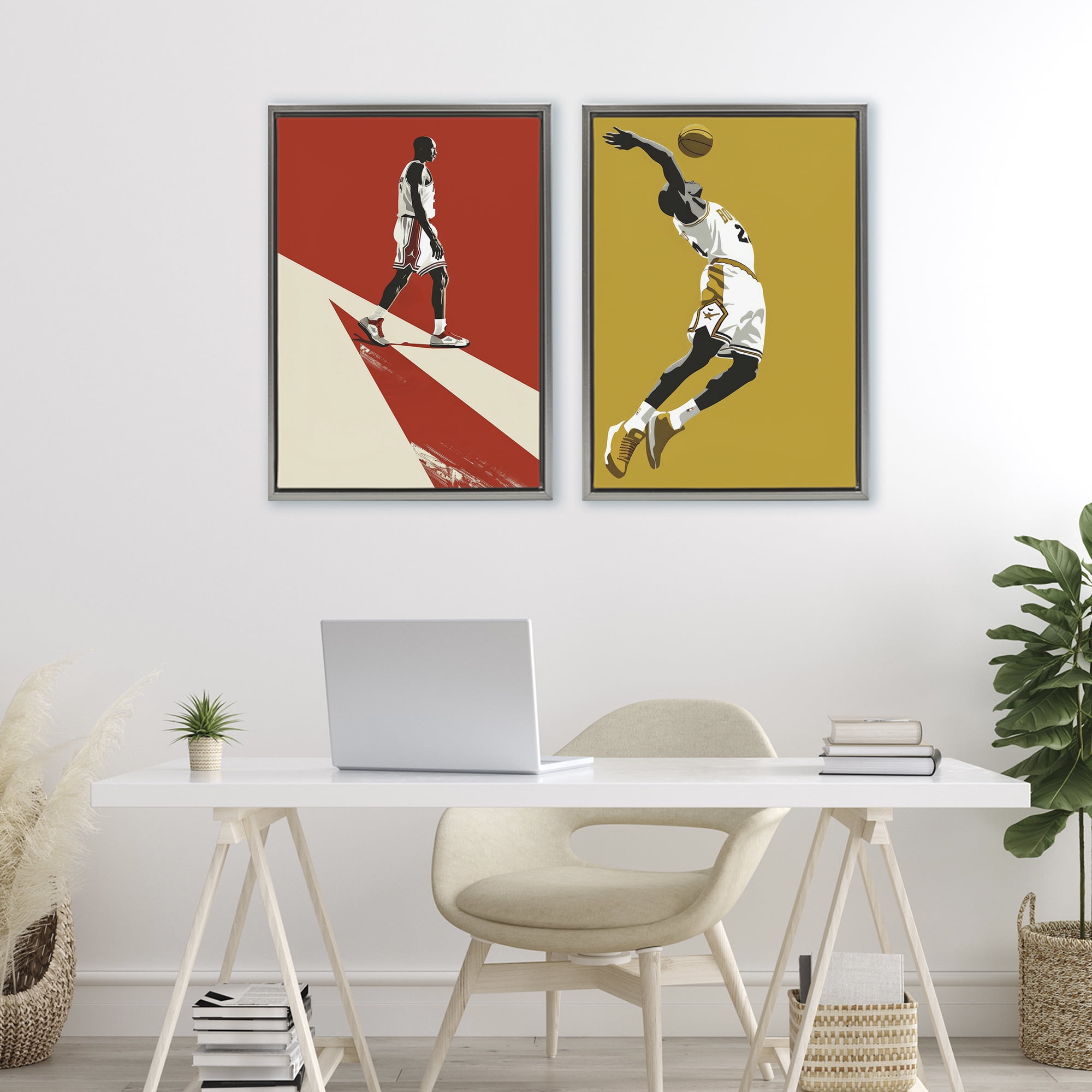 Stupell Industries Iconic NBA Champions 2 Piece Gray Framed Floater Canvas Set, design by Ray Powers