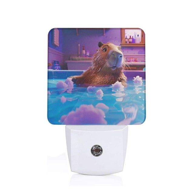 Fotbe Capybara Bathtub Fun Pattern Plug-in LED Backlit Night Light with Motion Sensor & Dusk to Dawn Sensor Energy Efficient Night Light, Bedroom Night Light-US