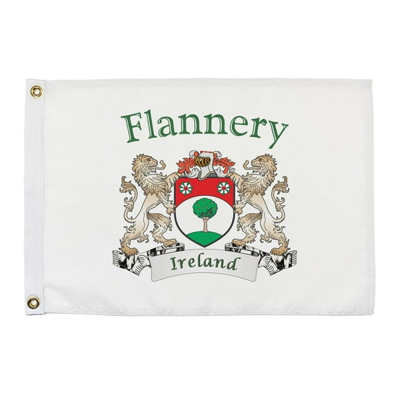 Flannery Irish Coat of Arms Small White Flag - 16"x10.5" inches