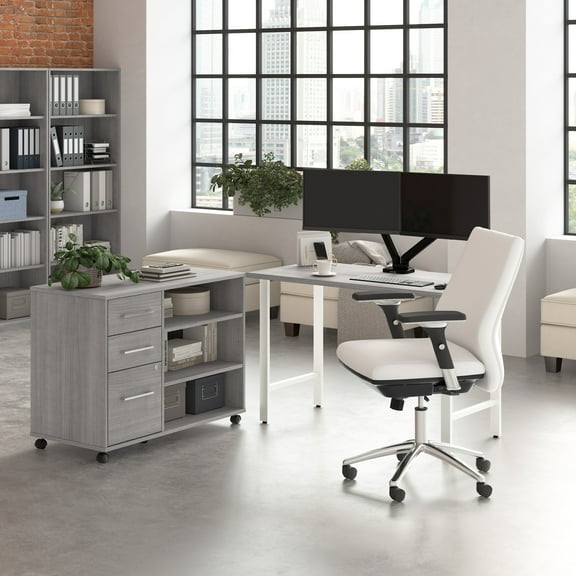 Hustle 48W x 24D Computer Desk with Storage in Platinum Gray - Engineered Wood