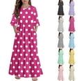 thumbnail image 2 of Abcomgle Summer Dress for Girls 14-16 Casual A-Line 3/4 Sleeve Maxi Dress Polka Dot Crew Neck Sundresses Summer Tiered Dresses with Pockets,9-10 Years Gray, 2 of 3