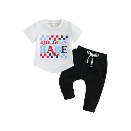 

Bagilaanoe 4th of July Clothes for Toddler Baby Boys Short Sleeve Letter Print T-shirt Tops + Trousers 3M 6M 12M 18M 24M 3T Kids Independence Day Outfits 2pcs Long Pants Set