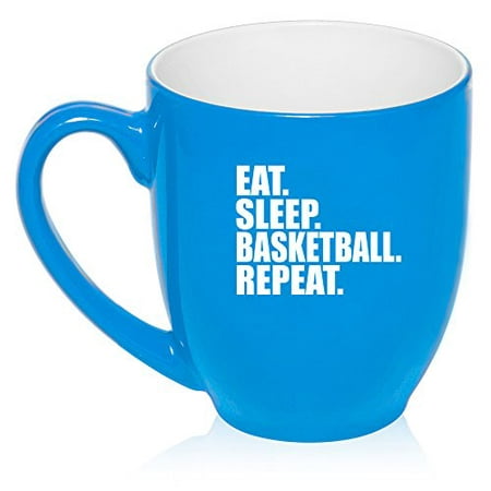 16 oz Large Bistro Mug Ceramic Coffee Tea Glass Cup Eat Sleep Basketball Repeat (Light (Best Sleep Tea Uk)