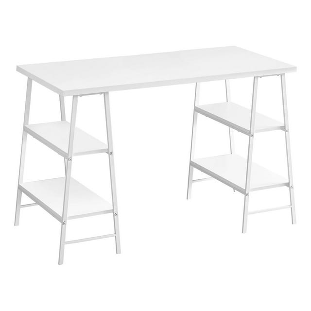 Monarch Specialties Computer Desk, Home Office, Laptop, Storage Shelves, 48"l, Work, Metal, Laminate, White, Contemporary, Modern