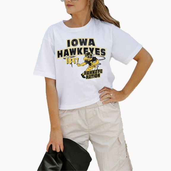 Women's Gameday Couture White Iowa Hawkeyes Logo Boxy Fit Cropped T-Shirt