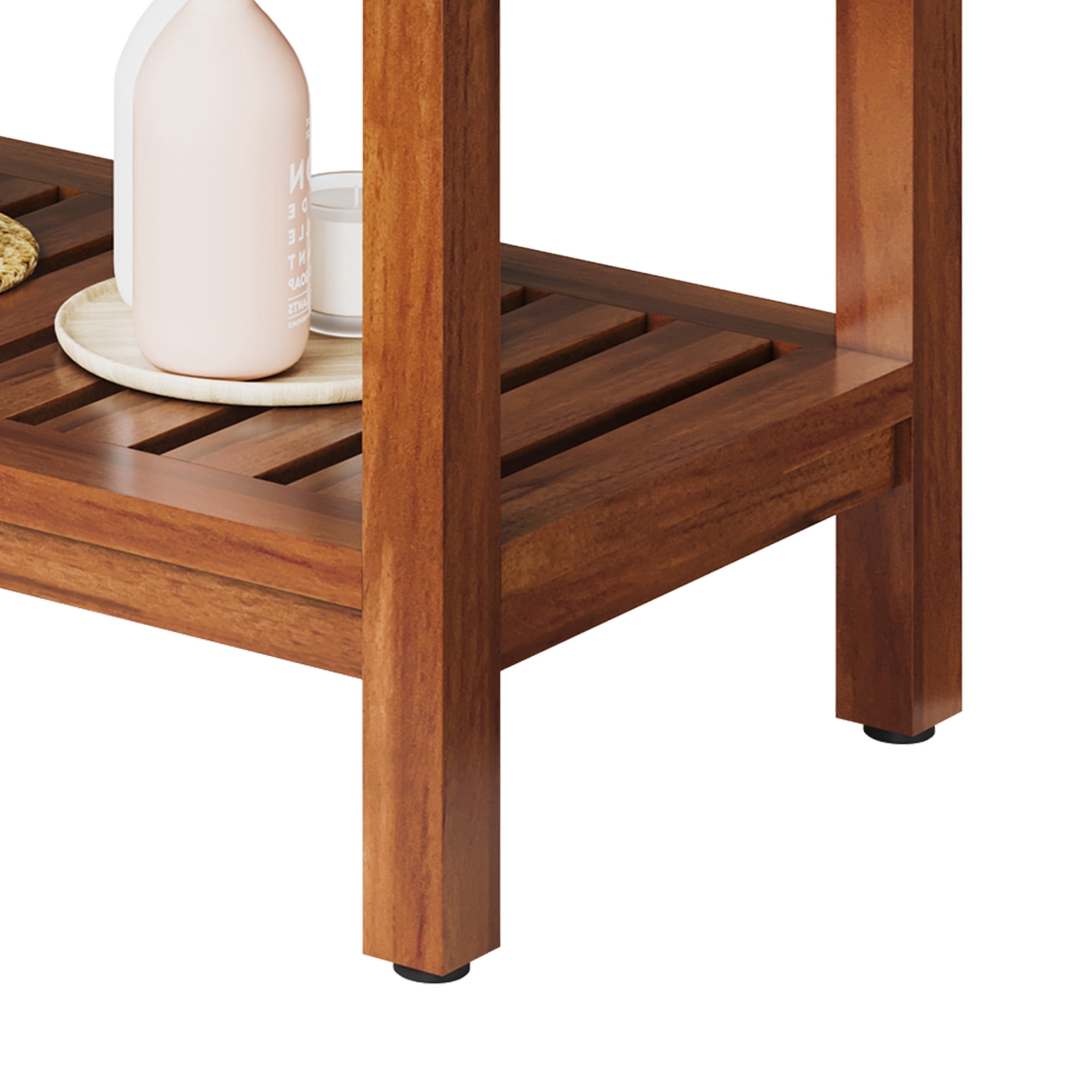 Uforic 36" Shower Seating Bench with Storage Shelf, Teak Wood Shower Stool with Non-Slip Pads, Brown