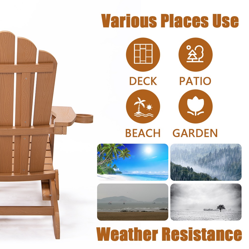 Branax Folding Adirondack Chair, Patio Chairs, Lawn Chair, Outdoor Chairs Painted Adirondack Chair Weather Resistant for Patio Deck Garden, Backyard Deck, 400 lbs Capacity Load, Brown - image 2 of 8
