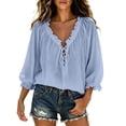 thumbnail image 2 of FAHUOMU V Neck Tops for Women Lace Up Oversized Blouses Peasant Sleeve Casual Lightweight Summer Shirts, 2 of 8