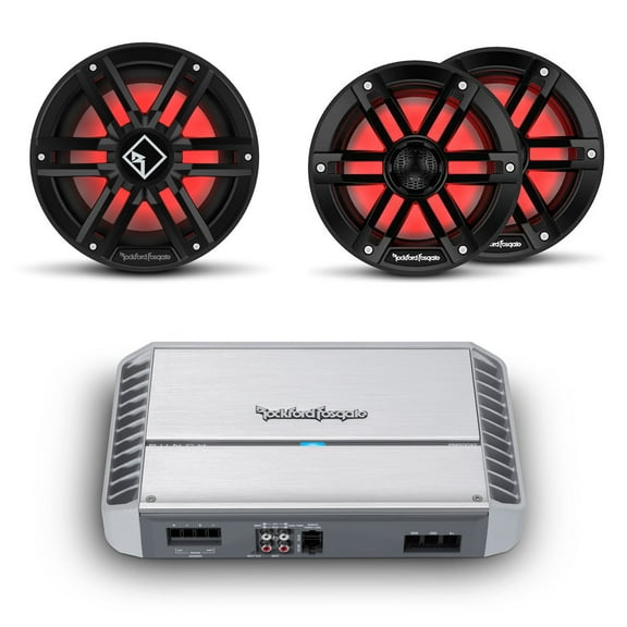 Rockford Fosgate - Two Pairs of M1-65B Black Marine 6.5" Coaxial with M2D2-10IB 10" Black Infinite Baffle Sub and PM1000X5 5-Channel Amplifier